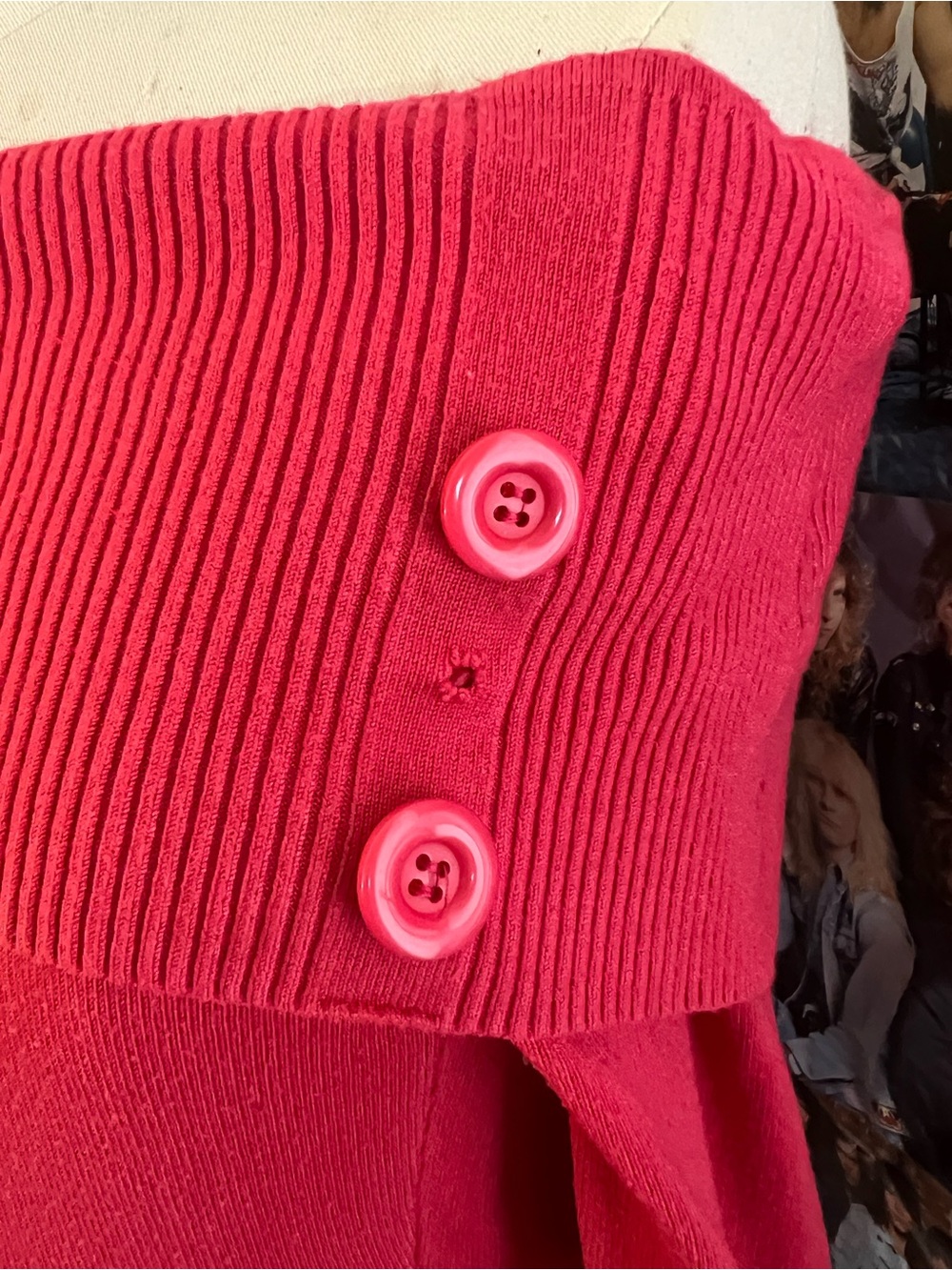 Say What? Hot Pink Off-The-Shoulder Button Accent Sweater - Picture 3 of 4